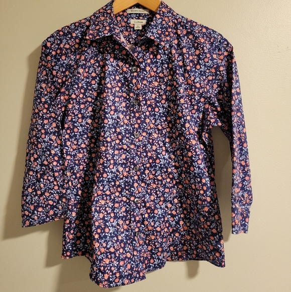 L.L. Bean Floral 3/4 Sleeve Button Down, XS - Picture 1 of 12